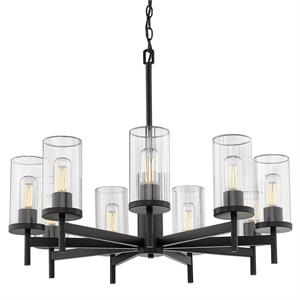Winslett 9 Light Chandelier in Matte Black with Ribbed Clear Glass