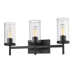 Winslett 3 Light Bath Vanity in Matte Black with Ribbed Clear Glass