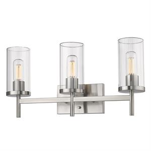 winslett 3 light bath vanity in pewter with ribbed clear glass