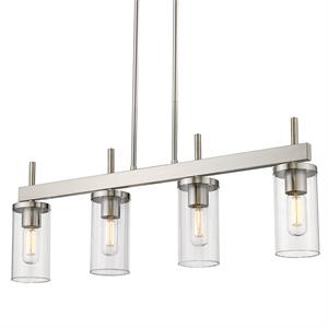 winslett linear pendant in pewter with ribbed clear glass