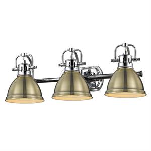duncan 3 light bath vanity in chrome with aged brass