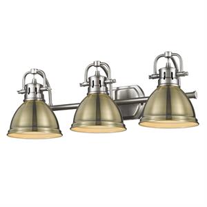 duncan 3 light bath vanity in pewter with aged brass