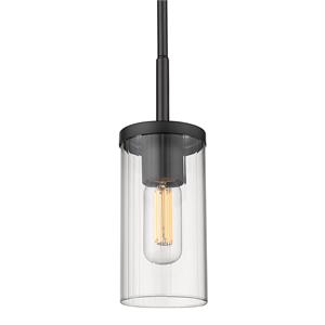 winslett mini pendant in matte black with ribbed clear glass