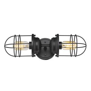seaport 2 light wall sconce in matte black with matte black metal cage