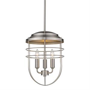Seaport 3 Light Pendant in Pewter with Pewter Metal Cage