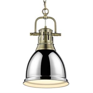 Duncan Small Pendant with Chain in Aged Brass with Chrome
