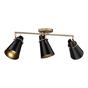 golden lighting reeva 3-light steel metal semi-flush in brass/matte black