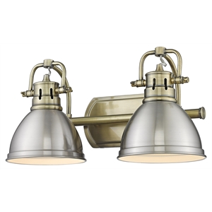 golden lighting duncan 2-light metal bath vanity in aged brass/pewter