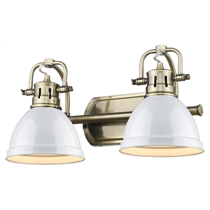 golden lighting duncan 2-light metal bath vanity in aged brass/white