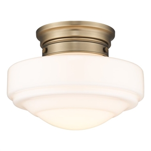 golden lighting ingalls semi-flush in modern brass and vintage milk glass shade
