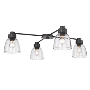 golden lighting remy 4 light flush mount in matte black with clear glass shade