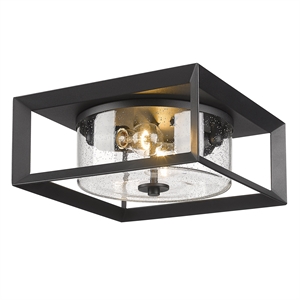 golden lighting smyth outdoor flush mount in natural black with seeded glass