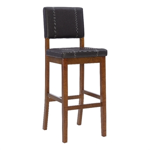 Riverbay Furniture 30.5&quot Faux Leather & Wood Bar Stool in Walnut/Deep Brown