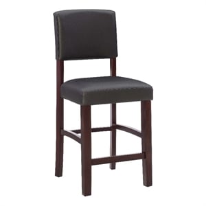 Riverbay Furniture 24.17&quot Faux Leather & Wood Counter Stool in Espresso/Brown