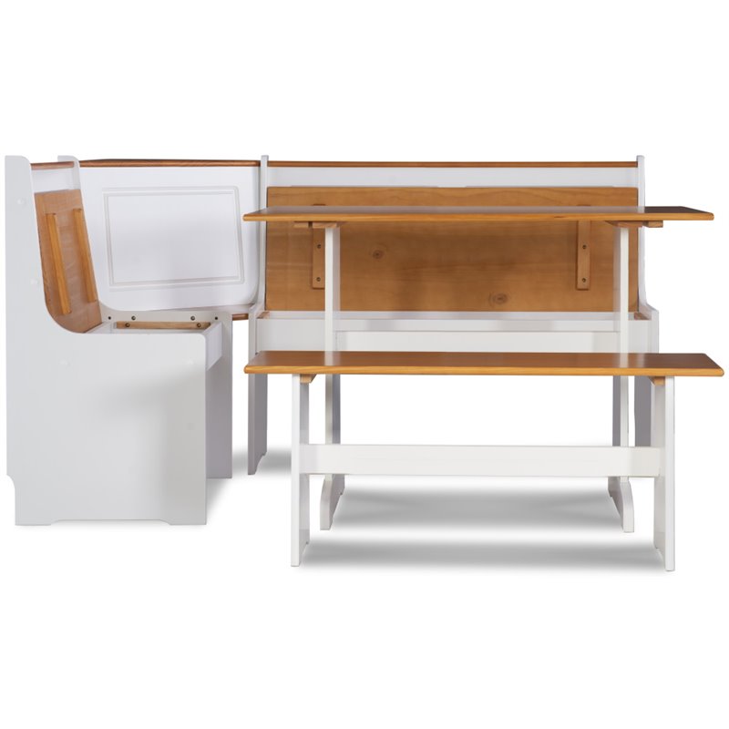 Riverbay Furniture Wood Indoor 3 Piece Kitchen Corner Nook Dining Set in White