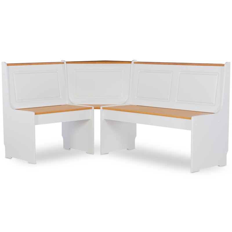 Riverbay Furniture Wood Indoor 3 Piece Kitchen Corner Nook Dining Set in White