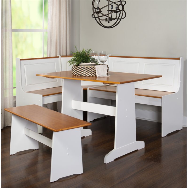 Riverbay Furniture Wood Indoor 3 Piece Kitchen Corner Nook Dining Set in White