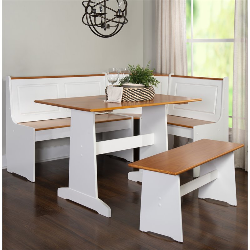 Riverbay Furniture Wood Indoor 3 Piece Kitchen Corner Nook Dining Set in White