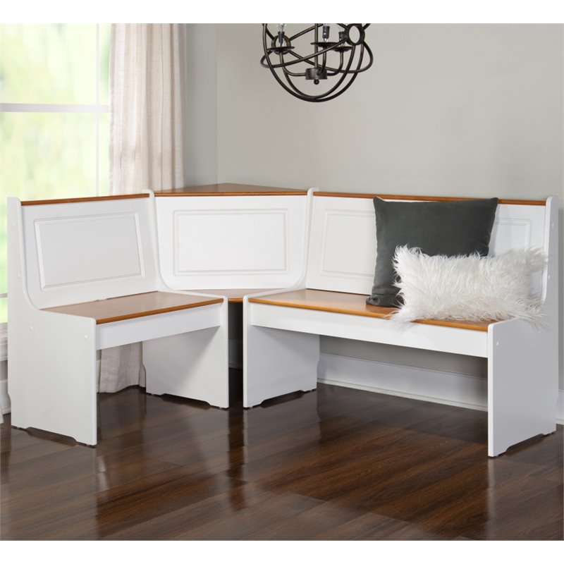 Riverbay Furniture Wood Indoor 3 Piece Kitchen Corner Nook Dining Set in White