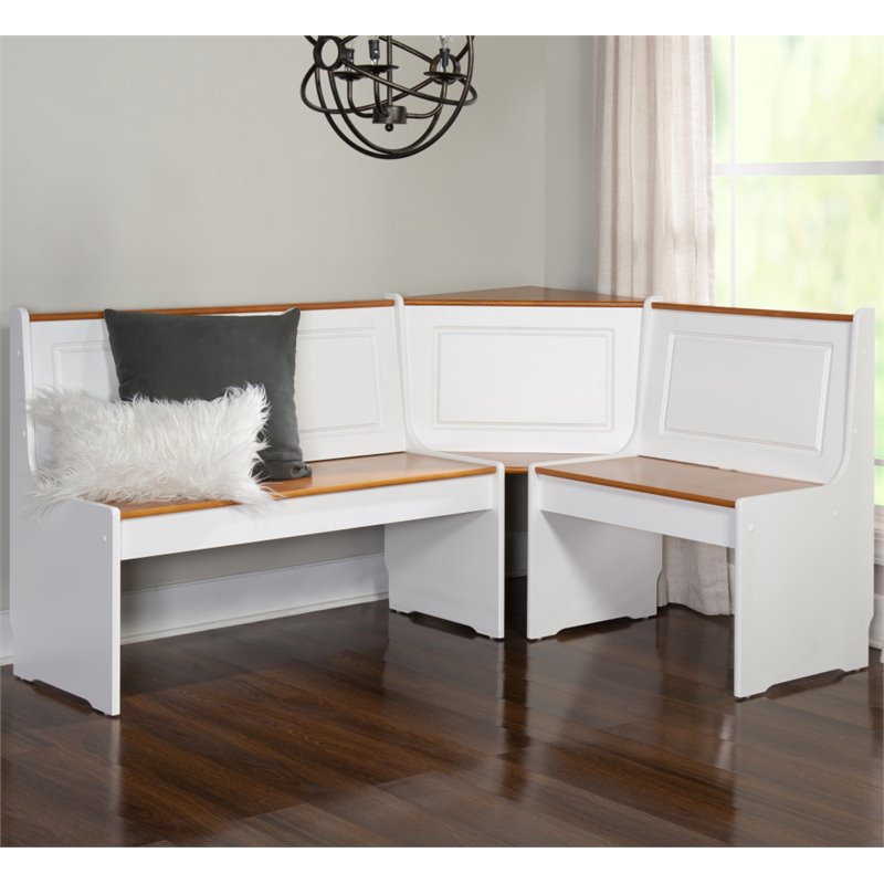 Riverbay Furniture Wood Indoor 3 Piece Kitchen Corner Nook Dining Set in White
