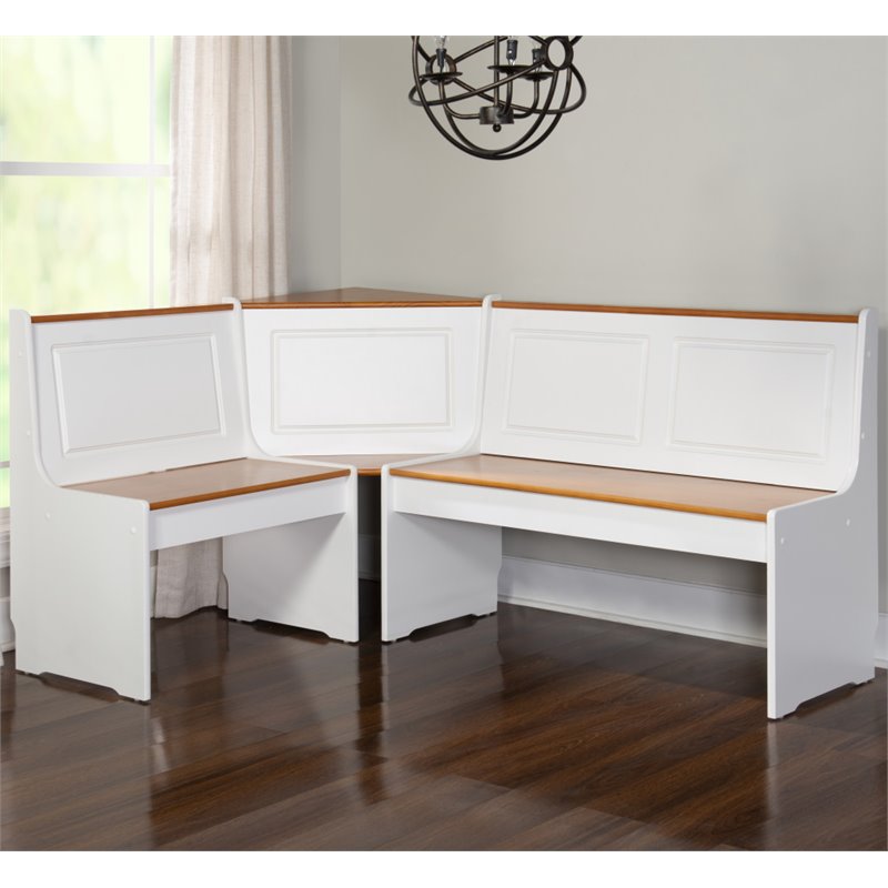 Riverbay Furniture Wood Indoor 3 Piece Kitchen Corner Nook Dining Set in White