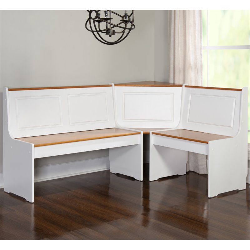 Riverbay Furniture Wood Indoor 3 Piece Kitchen Corner Nook Dining Set in White