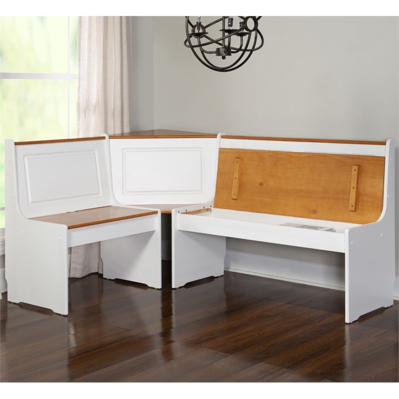 Riverbay Furniture Wood Indoor 3 Piece Kitchen Corner Nook Dining Set in White