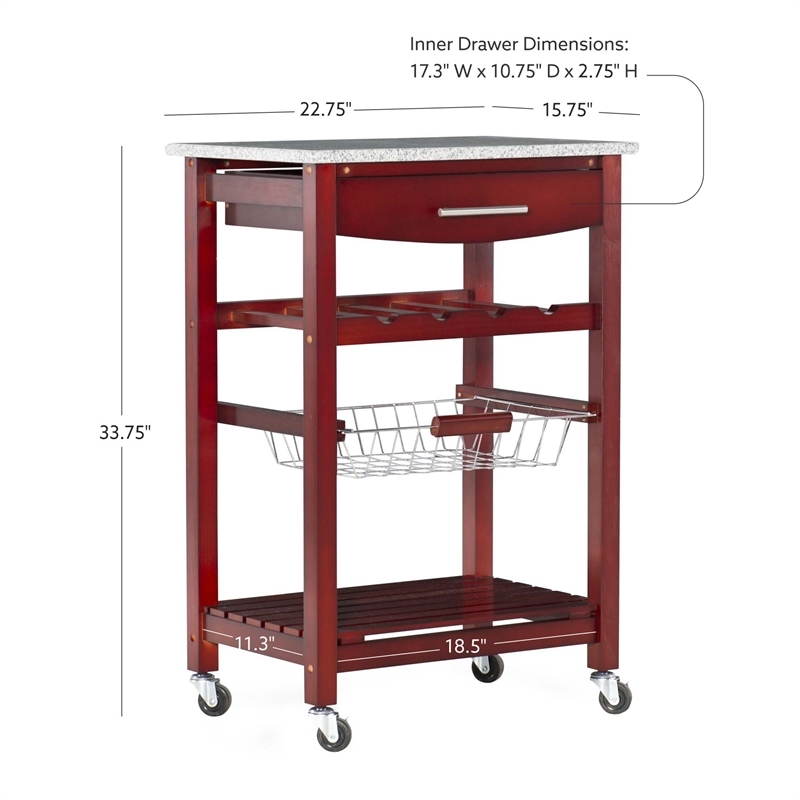 Riverbay Furniture Transitional Wood/Granite Top Kitchen Cart in Wenge Espresso
