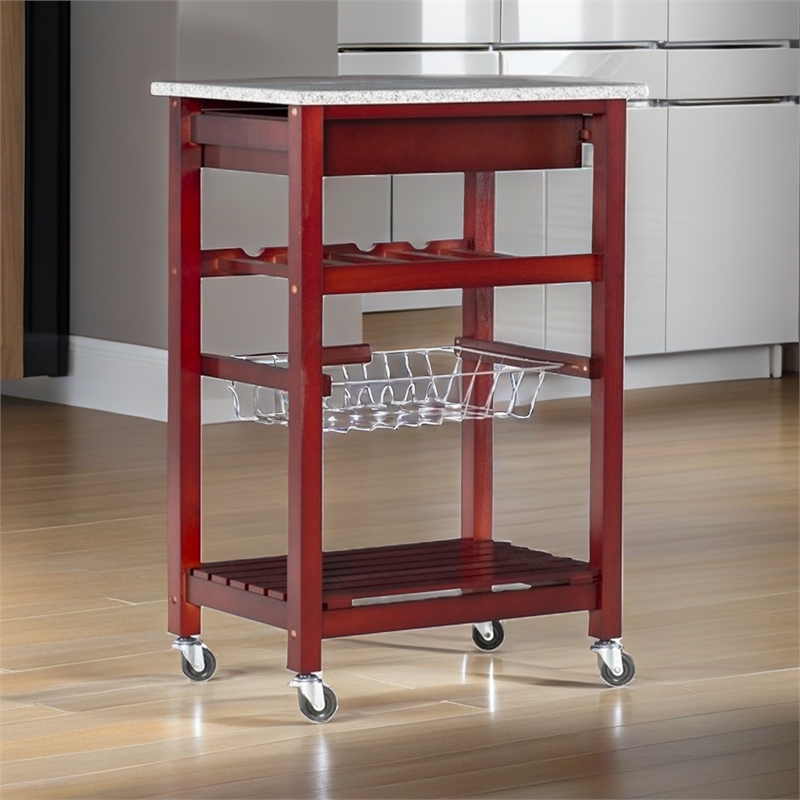 Riverbay Furniture Transitional Wood/Granite Top Kitchen Cart in Wenge Espresso