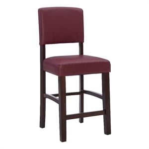 Riverbay Furniture 24&quot Faux Leather & Wood Counter Stool in Dark Red/Espresso