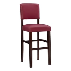 Riverbay Furniture 30&quot Faux Leather & Wood Bar Stool in Dark Red/Dark Espresso