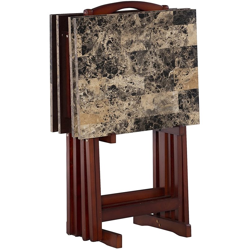 Riverbay Furniture Transitional Wood Faux Marble Set in Brown
