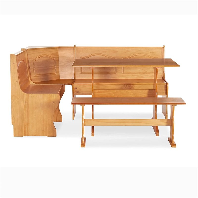 Riverbay Furniture Patio Corner Wood Nook Table Booth Bench Dining Set - Natural