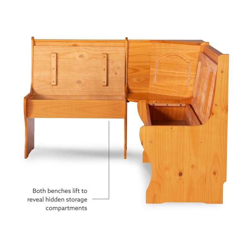 Riverbay Furniture Patio Corner Wood Nook Table Booth Bench Dining Set - Natural