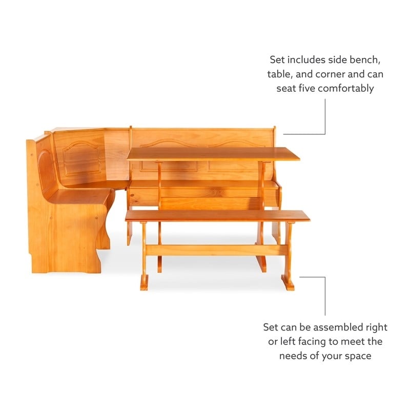 Riverbay Furniture Patio Corner Wood Nook Table Booth Bench Dining Set - Natural
