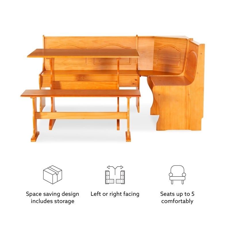 Riverbay Furniture Patio Corner Wood Nook Table Booth Bench Dining Set - Natural