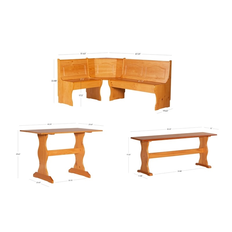 Riverbay Furniture Patio Corner Wood Nook Table Booth Bench Dining Set - Natural