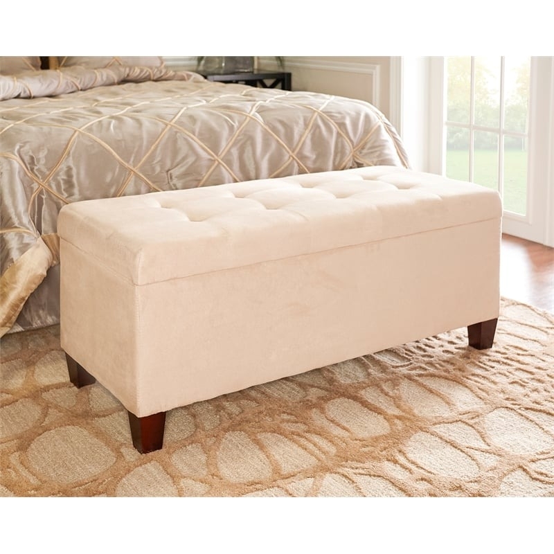 Riverbay Furniture Upholstered Tufted Microfiber Shoe Storage Ottoman in Beige