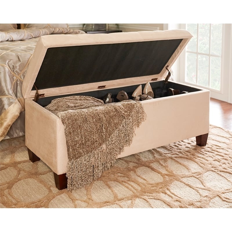 Riverbay Furniture Upholstered Tufted Microfiber Shoe Storage Ottoman in Beige