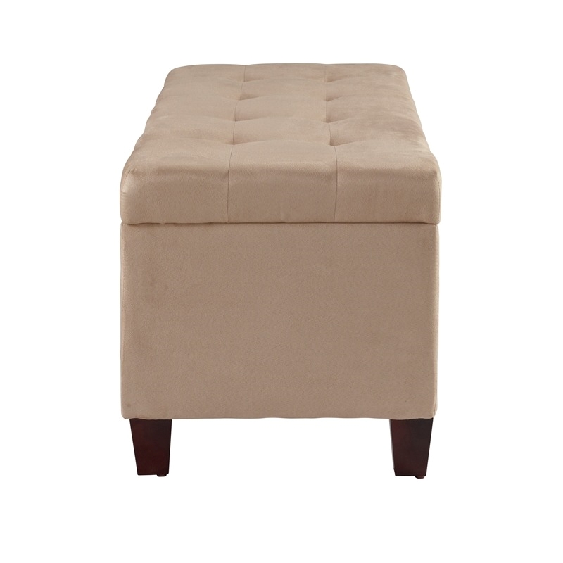 Riverbay Furniture Upholstered Tufted Microfiber Shoe Storage Ottoman in Beige