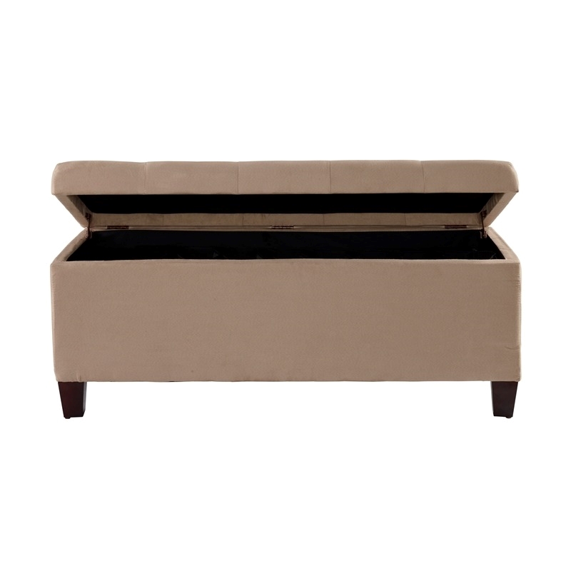 Riverbay Furniture Upholstered Tufted Microfiber Shoe Storage Ottoman in Beige