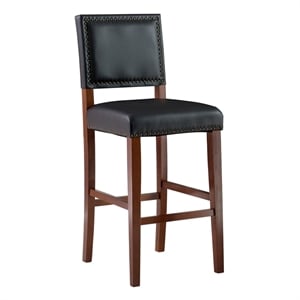 Riverbay Furniture 30&quot Faux Leather & Wood Bar Stool in Black/Cherry Stain