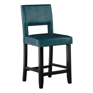 Riverbay Furniture 24&quot Faux Leather & Wood Counter Stool in Agean Blue/Black