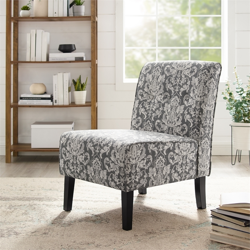 Riverbay Furniture 18.25'' Modern Fabric Floral Pattern Slipper Chair in Gray
