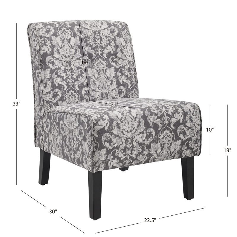 Riverbay Furniture 18.25'' Modern Fabric Floral Pattern Slipper Chair in Gray