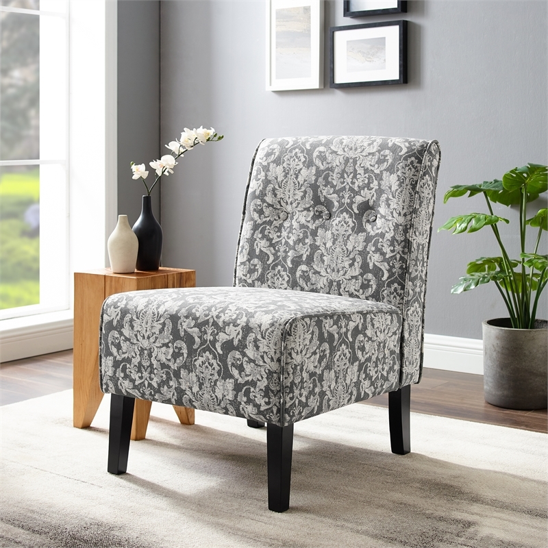 Riverbay Furniture 18.25'' Modern Fabric Floral Pattern Slipper Chair in Gray