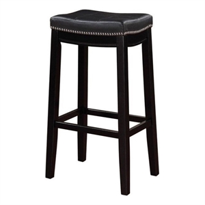 Riverbay Furniture 30&quot Faux Leather and Wood Bar Stool in Black
