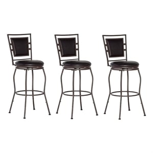 Riverbay Furniture 30&quot Metal & Faux Leather Stool in Dark Brown (Set of 3)