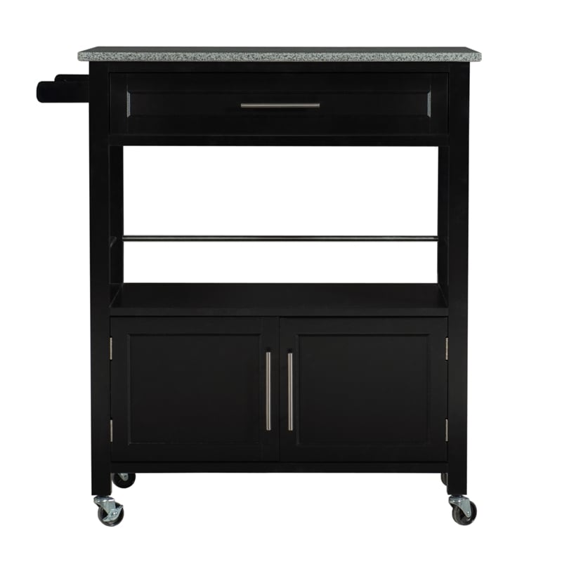 Riverbay Furniture Transitional Wood/Granite Top Kitchen Cart in Black