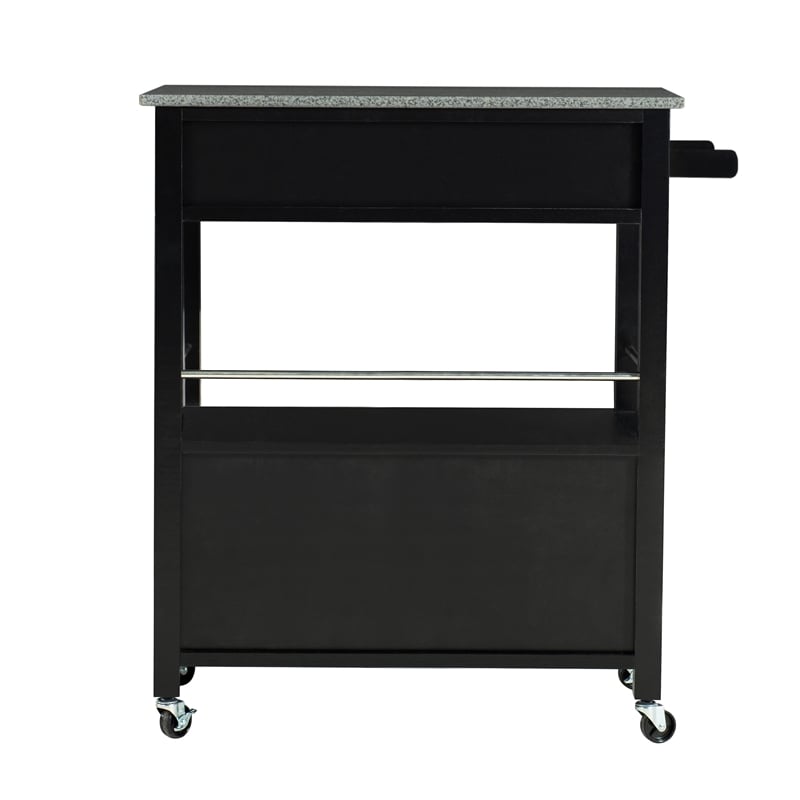 Riverbay Furniture Transitional Wood/Granite Top Kitchen Cart in Black